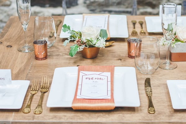 Wedding place setting with copper details