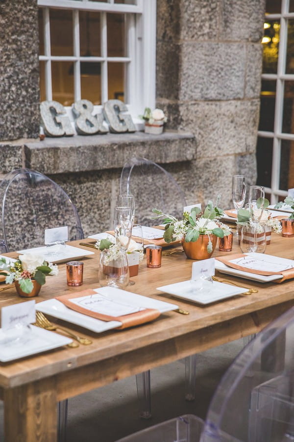 Wooden wedding table with copper styling