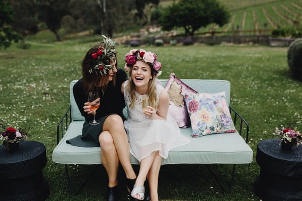 Bride-to-be laughing with friend