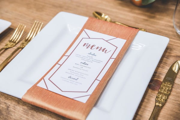 Wedding menu on copper napkin