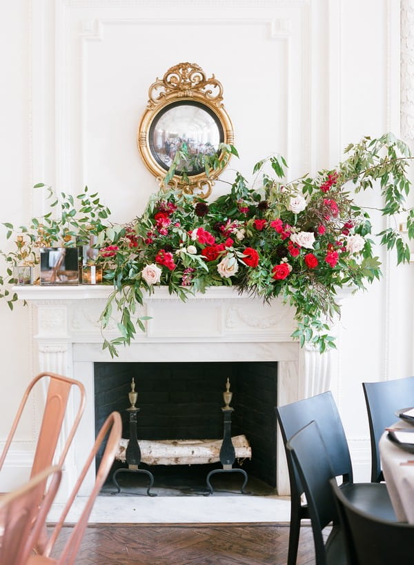 Wedding flowers on mantelpiece