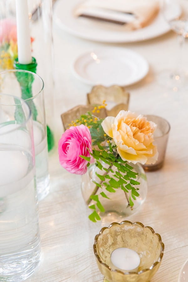 Pink and peach wedding table flowers