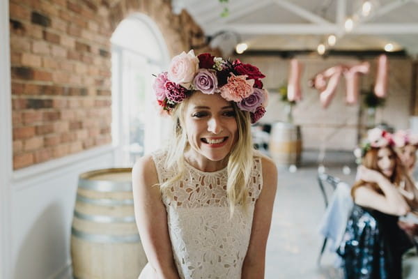 Bride-to-be wearing floral crown at her hen party