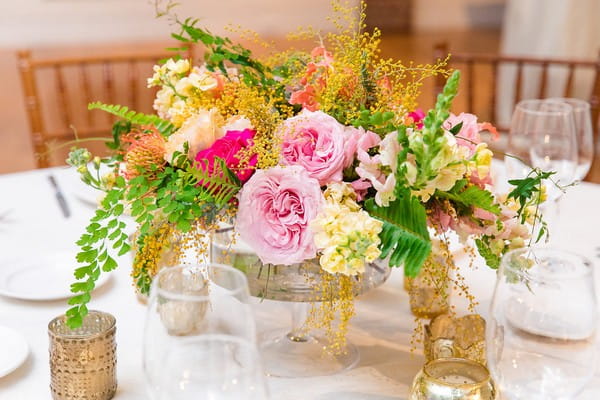 Bright wedding table flowers