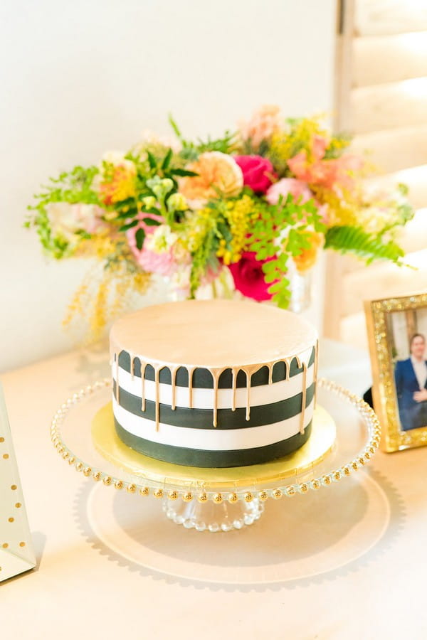 Black and white striped Kate Spade inspired wedding cake