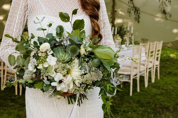 White flower and foliage bridal bouquet