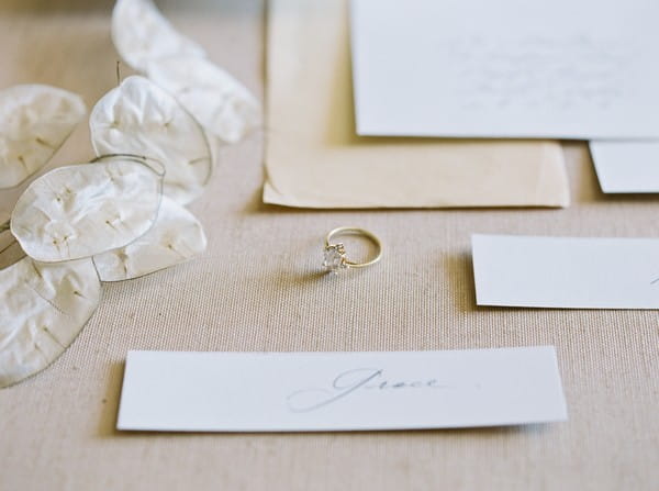 Wedding ring in middle of stationery