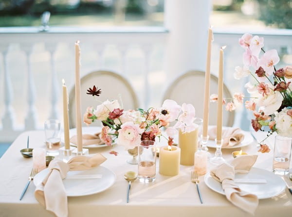 Blush and peach wedding table styling