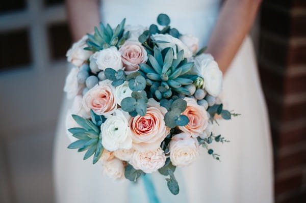 Wedding Bouquet with Roses and Succulents