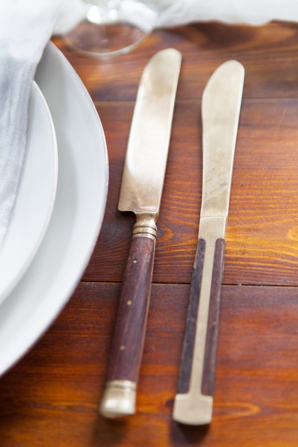 Wooden handled gold cutlery