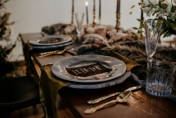 Wedding place setting with grey plate