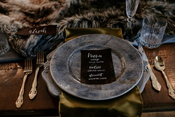 Wedding menu on grey plate