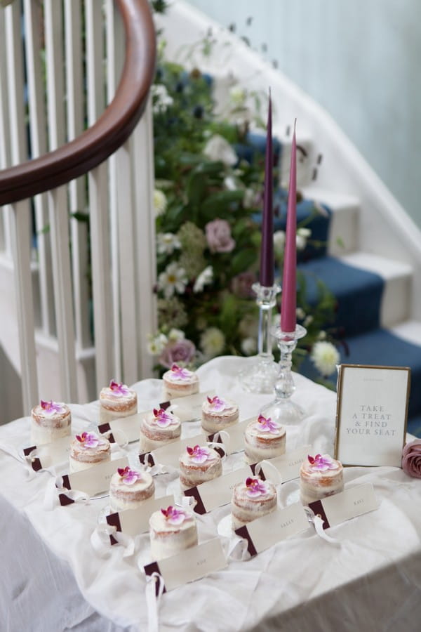 Small cakes used for seating plan