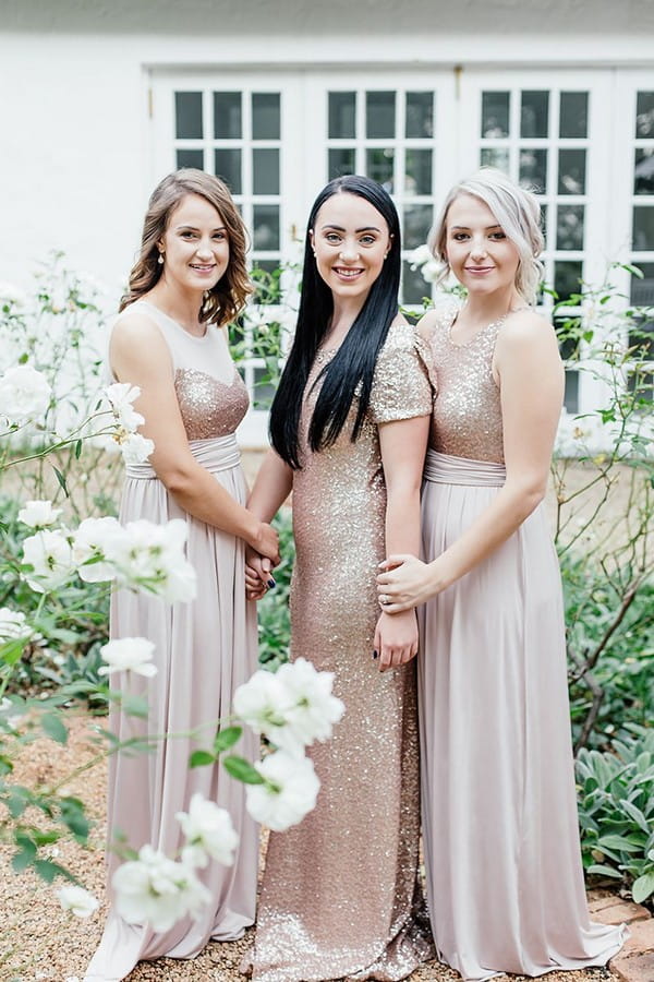 Bridesmaids in sequinned dresses