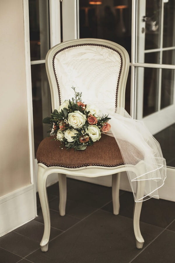 Wedding bouquet on chair