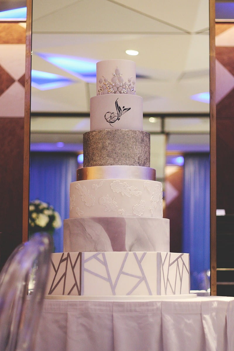 Modern Silver and Lilac Multi-Tiered Wedding Cake