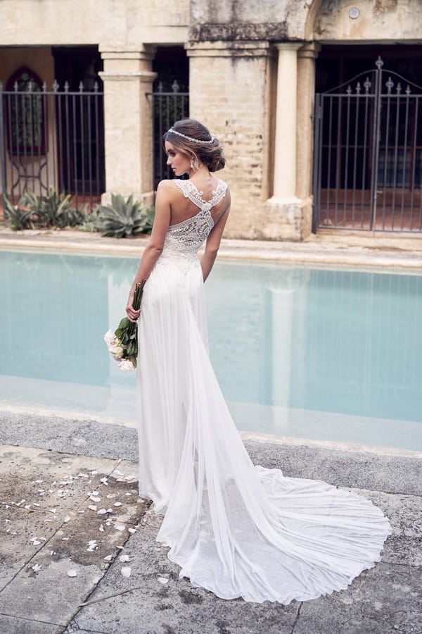 Back of Winter Wedding Dress with Silk Tulle Skirt from the Anna Campbell Wanderlust 2019 Bridal Collection