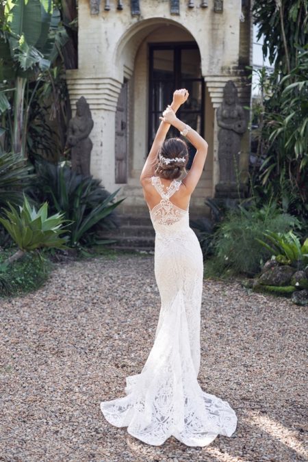 Back of Winter Wedding Dress with Trumpet Skirt from the Anna Campbell Wanderlust 2019 Bridal Collection