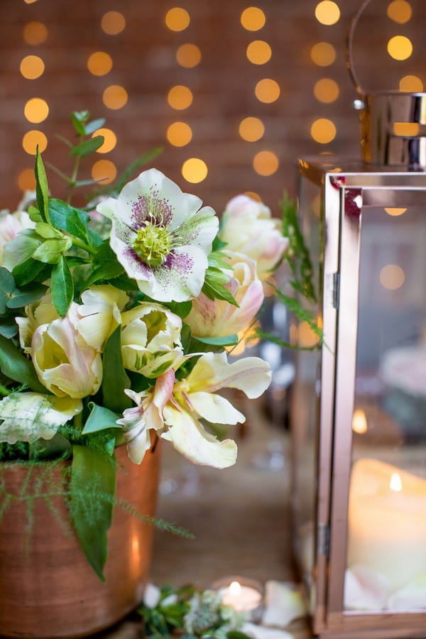 Wedding flowers in copper pot