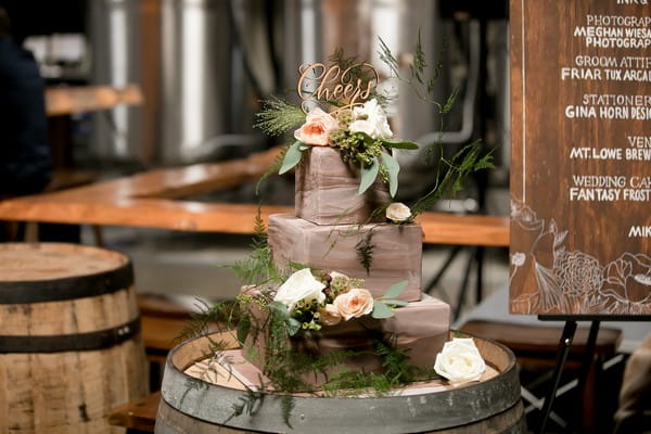 Square three tier brown ombre wedding cake