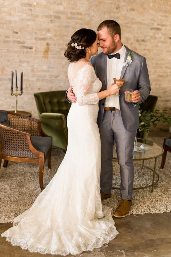 Bride and groom in lounge area at East Crossing