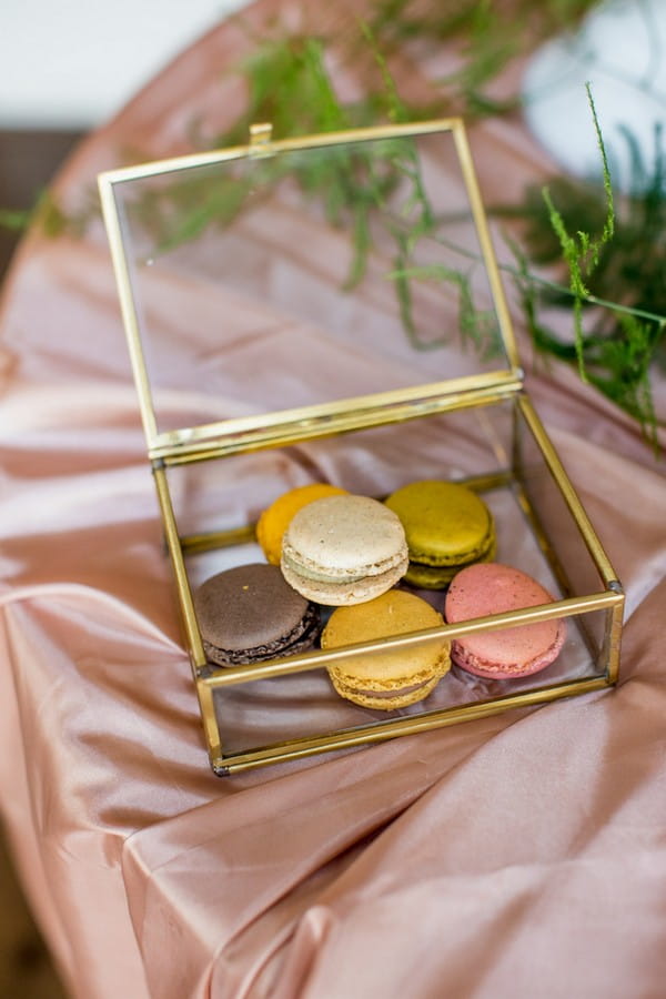 Copper and glass box of macarons