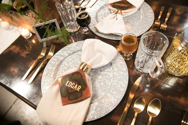 Wedding place setting with tile place name