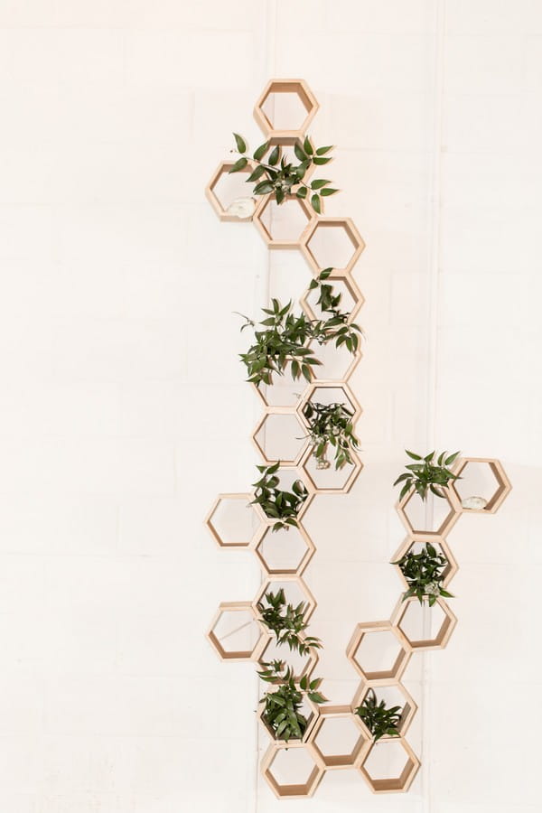 Hexagonal honeycomb style wedding ceremony backdrop