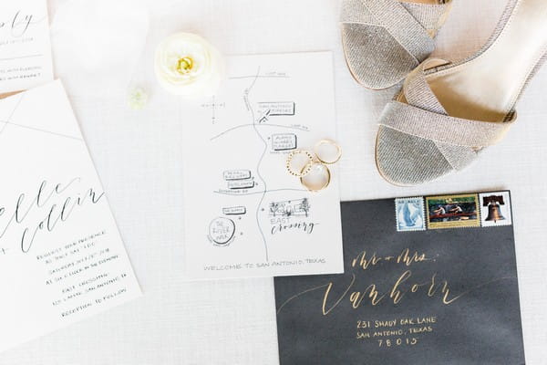 Elegant white and black wedding stationery