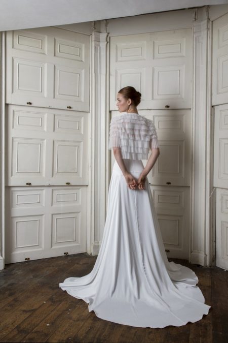 Back of Finsbury Dress with Euston Jacket from the Halfpenny London The Air That We Breathe 2019 Bridal Collection