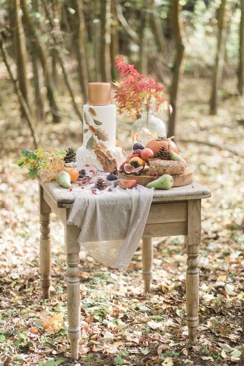 Autumn wedding table display in woodland