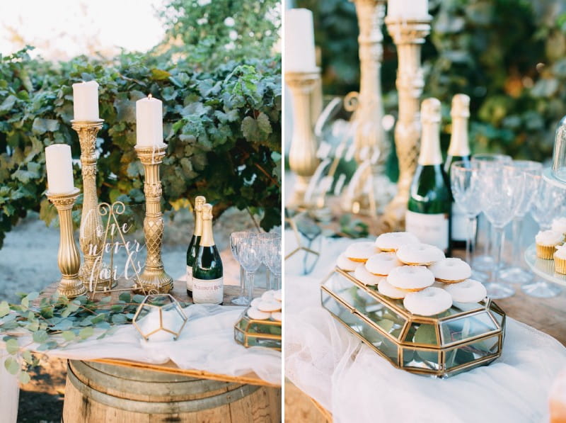 Doughnuts on wedding dessert table