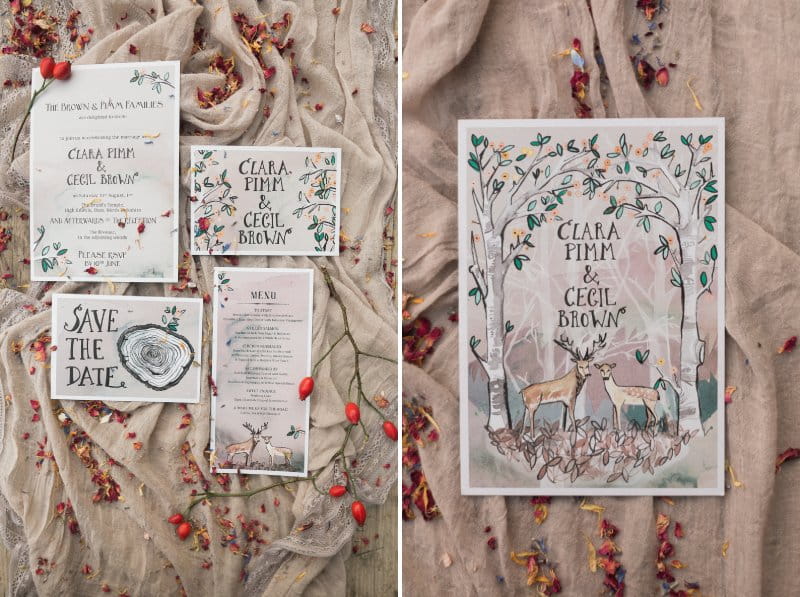 Woodland themed wedding stationery