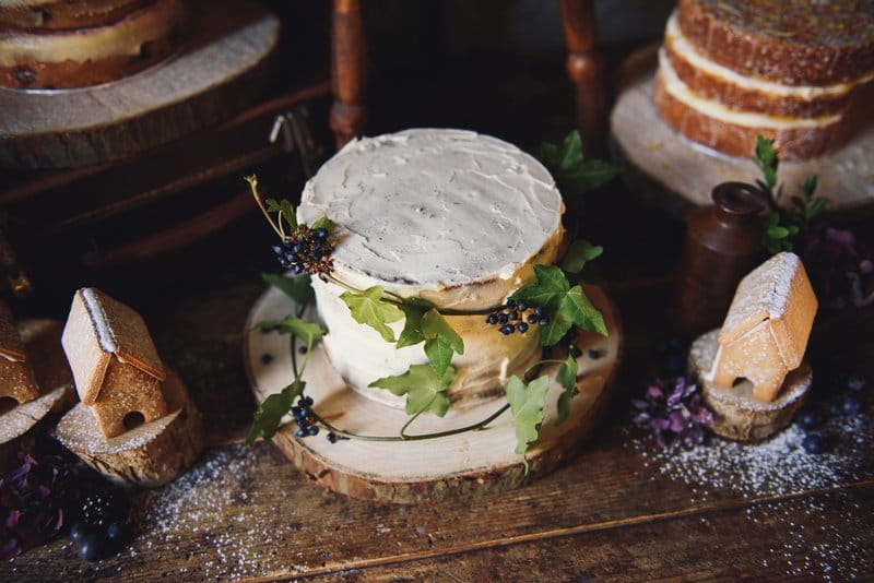 White wedding cake with ivy