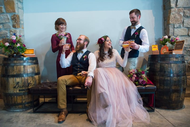 Bridal party enjoying drinks at Breckenridge Distillery