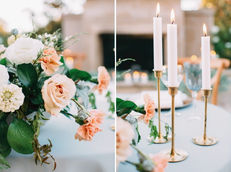 Wedding table flowers and candles