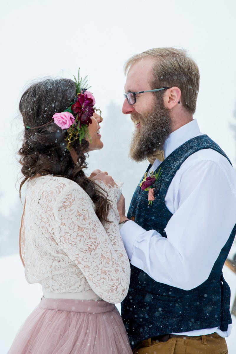 Bride and groom facing each other