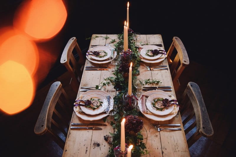 Rustic table with hygge wedding styling