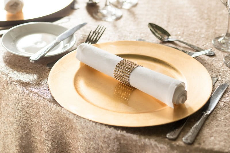 Napkin with gold studded napkin ring