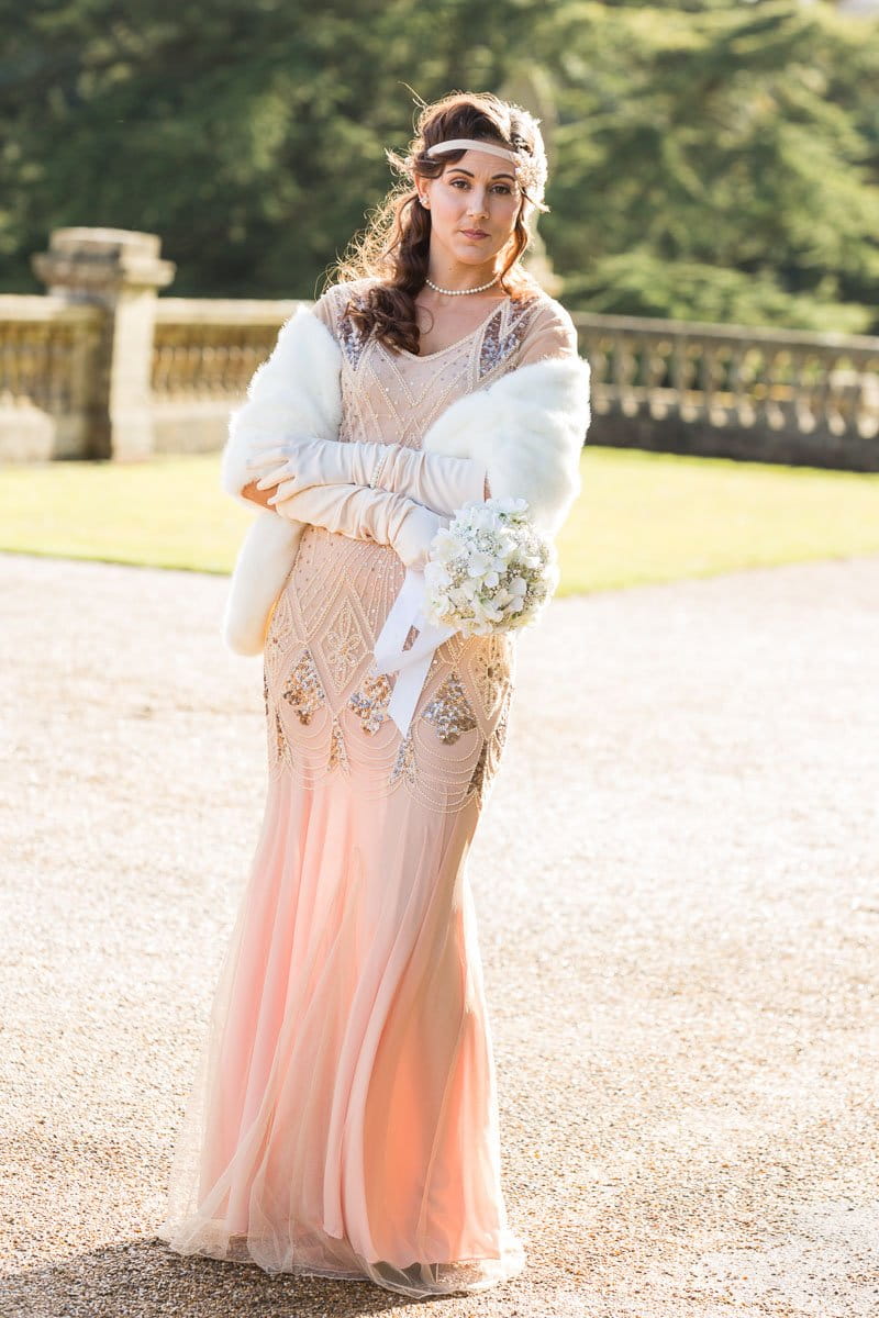 Bridesmaid wearing fur shrug