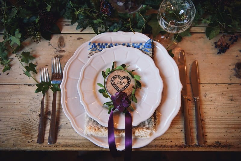 Wedding place setting with hygge styling