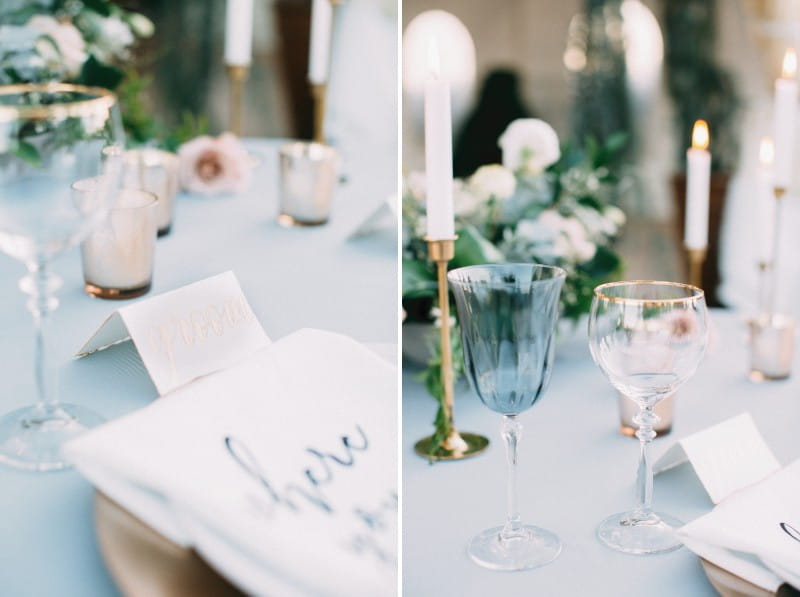 Wedding name place card and glue glass