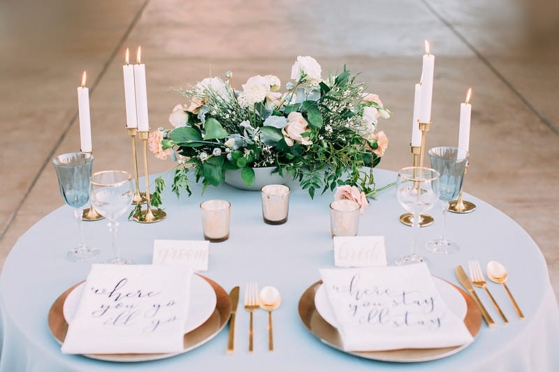 Bride and groom wedding place settings