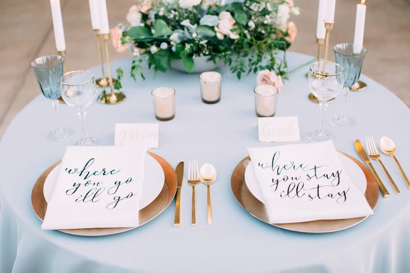 Messages on bride and groom wedding place settings