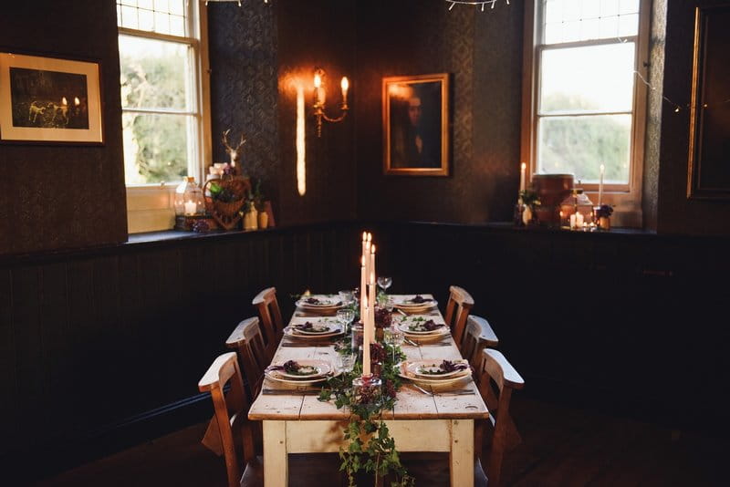 Small wedding table with hygge styling in The Battleaxes pub