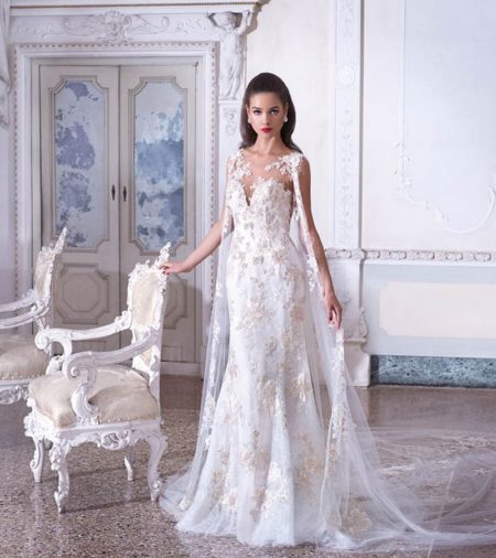 DP391 Valerie Wedding Dress with Lace Cape from the Platinum by Demetrios Clair de Lune 2019 Bridal Collection