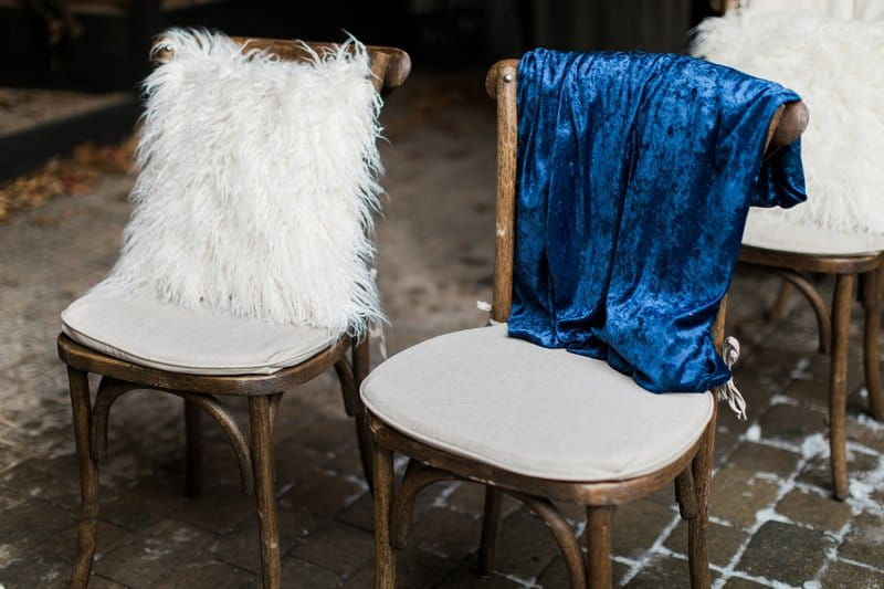 Wedding seats with blue and white blankets