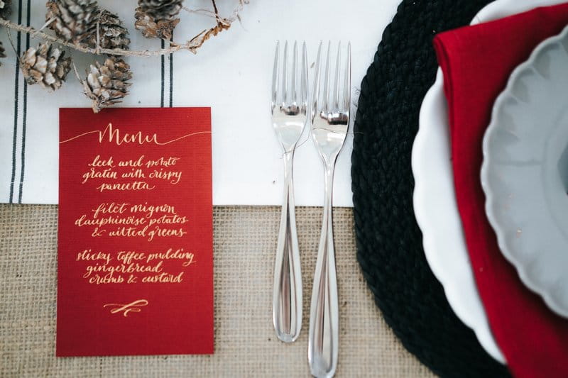 Red winter wedding menu