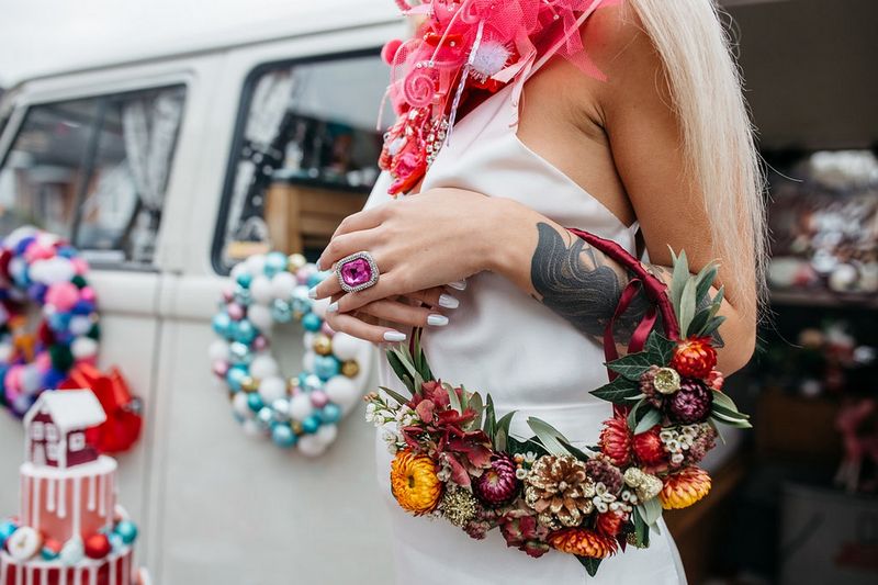 Bride's Christmas floral hoop