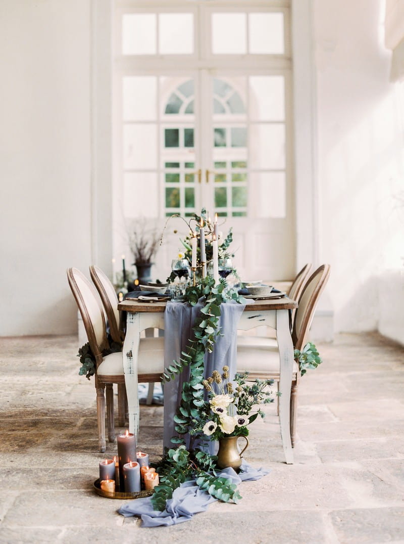 Small table with grey wedding styling